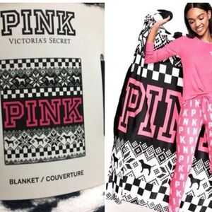 Victoria's Secret Pink Cozy Fleece Blanket Throw Dog Neon PINK Logo 48”x 60"